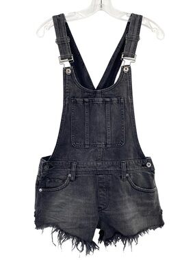 We The Free by Free People Black Denim Shortalls Overalls Shorts Cut Off Size 25